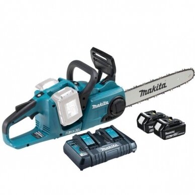 Makita DUC353PG2 akumuliatorinis grandininis pjūklas, dvigubas kroviklis 2x6,0Ah 36V=2x18V