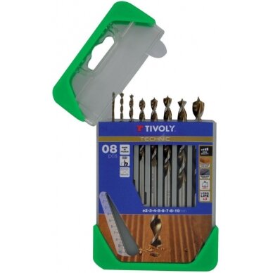Medžio grąžtų rinkinys 2 - 10mm, 8 vnt, HSS, sugraduotas Medžio grąžtų rinkinys 2 - 10mm, 8 vnt, HSS, sugraduotas