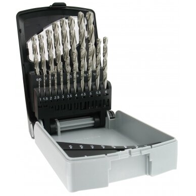 Metalo grąžtų rinkinys Tivoly HSS, tiesinti, centruojantys, 1-10mm, 118°, žingsnis 0,5mm. 19vnt Metalo grąžtų rinkinys Tivoly HSS, tiesinti, centruojantys, 1-10mm, 118°, žingsnis 0,5mm. 19vnt
