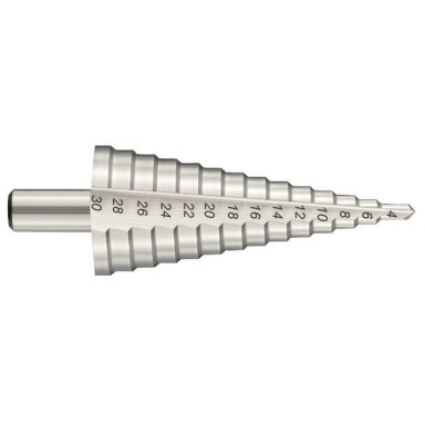 Pakopinis grąžtas HSS, tiesi įpjova, T LINE 4-20mm, žingsnis 2 mm Pakopinis grąžtas HSS, tiesi įpjova, T LINE 4-20mm, žingsnis 2 mm
