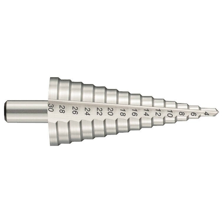 Pakopinis grąžtas HSS, tiesi įpjova, T LINE 4-20mm, žingsnis 2 mm Pakopinis grąžtas HSS, tiesi įpjova, T LINE 4-20mm, žingsnis 2 mm