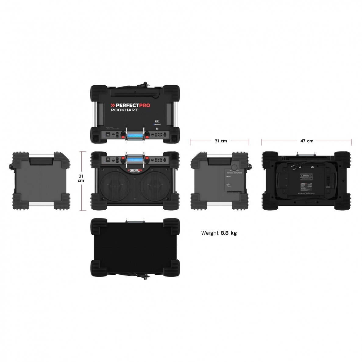 PerfectPro ROCKHART 18V statybinė radija/kolonėlė  (Naudoja Bosch Professional 18V baterijas) 5