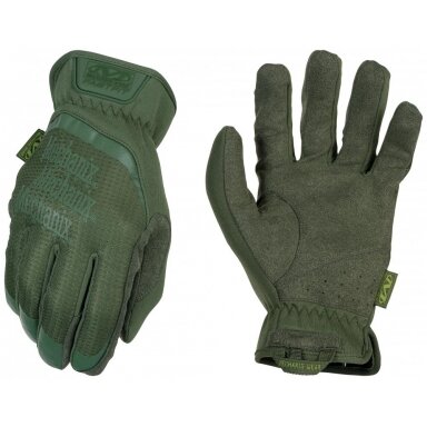 Pirštinės Mechanix FastFit® Olive Drab, žalios M dydis. Rauktas rankogalis, dirbtinė oda, TrekDry® Pirštinės Mechanix FastFit® Olive Drab, žalios M dydis. Rauktas rankogalis, dirbtinė oda, TrekDry®