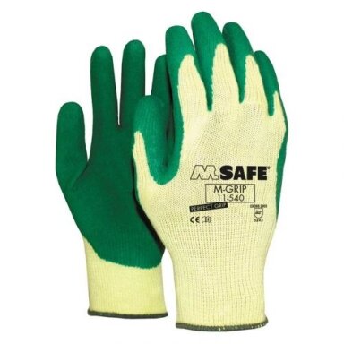 Pirštinės megztos su lateksu dengtu delnu M-Safe M-Grip 11-540 geltonos/žalios, 9/L dydis Pirštinės megztos su lateksu dengtu delnu M-Safe M-Grip 11-540 geltonos/žalios, 9/L dydis