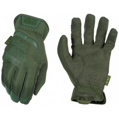Pirštinės Mechanix FastFit® Olive Drab, žalios M dydis. Rauktas rankogalis, dirbtinė oda, TrekDry® Pirštinės Mechanix FastFit® Olive Drab, žalios M dydis. Rauktas rankogalis, dirbtinė oda, TrekDry®
