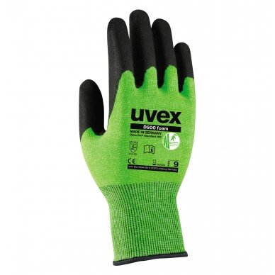 Pirštinės Uvex D500 Foam, D lygio atsparumas pjūviams, Dyneema Diamond, plienas, poliamidas. HPE delno padengimas. Dydis 9 Pirštinės Uvex D500 Foam, D lygio atsparumas pjūviams, Dyneema Diamond, plienas, poliamidas. HPE delno padengimas. Dydis 9