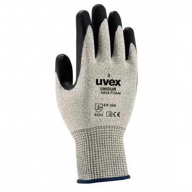 Pirštinės Uvex Unidur 6659 Foam, 5 lygio atsparumas pjūviams,HPPE, stiklas, poliamidas. Dydis 8