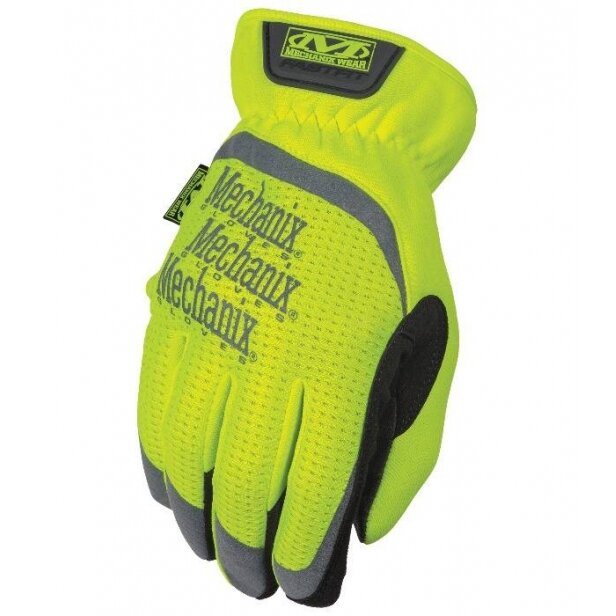 Pirštinės  Mechanix FastFit® HiViz geltonos L dydis. Rauktas rankogalis, dirbtinė oda, TrekDry®, šviesą atspindintys užrašai