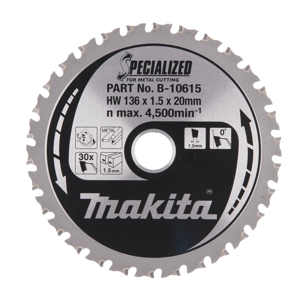 Pjovimo diskas Makita B-10615 SPECIALIZED, 136X1.5X20mm, 0°, T30 Pjovimo diskas Makita B-10615 SPECIALIZED, 136X1.5X20mm, 0°, T30
