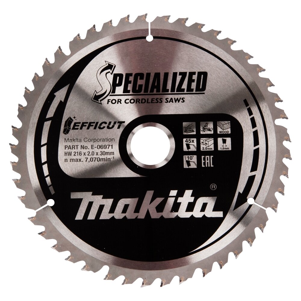 Pjovimo diskas Makita E-06971, 216X30X2,0.., Z-45, 10° Pjovimo diskas Makita E-06971, 216X30X2,0.., Z-45, 10°