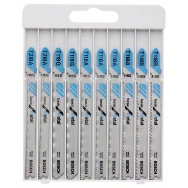 Pjūklel. kompl. Bosch ''Basic for Metal'' T218A, T118G, T118A, T118B, 10 vnt., 2607010631 Pjūklel. kompl. Bosch ''Basic for Metal'' T218A, T118G, T118A, T118B, 10 vnt., 2607010631