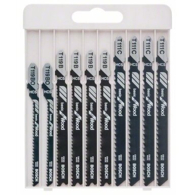 Pjūklel. kompl. Bosch ''Basic for Wood'' T119BO, T119B, T111C, 10 vnt., 2607010629 Pjūklel. kompl. Bosch ''Basic for Wood'' T119BO, T119B, T111C, 10 vnt., 2607010629