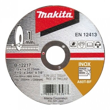 Pjovimo diskas 115 X 1 MM RST/ Metalui Makita B-12217 Pjovimo diskas 115 X 1 MM RST/ Metalui Makita B-12217