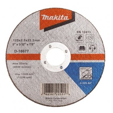Pjovimo diskas 125 X 2,5 A30S Metalui Makita D-18677 Pjovimo diskas 125 X 2,5 A30S Metalui Makita D-18677
