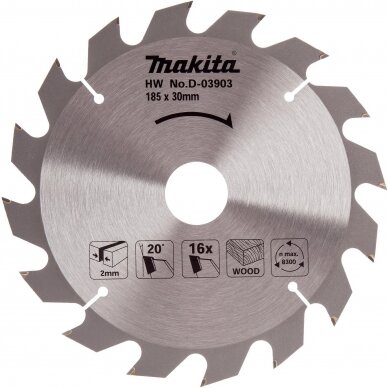 Pjovimo diskas 185x30/20/16x2,0mm 16T 20° 5704R 5705R Makita D-03903 Pjovimo diskas 185x30/20/16x2,0mm 16T 20° 5704R 5705R Makita D-03903