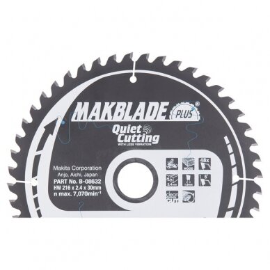 Pjovimo diskas 216x30x2,4mm 48T MAKBLADE PLUS Makita B-08632 Pjovimo diskas 216x30x2,4mm 48T MAKBLADE PLUS Makita B-08632