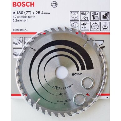 Pjovimo diskas Bosch 180x2,2x25,4 40z, 2608640747 Pjovimo diskas Bosch 180x2,2x25,4 40z, 2608640747