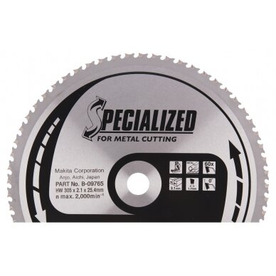 Pjovimo diskas Makita B-09765 SPECIALIZED, 305X2.1X25.4mm, 0°, T60 Pjovimo diskas Makita B-09765 SPECIALIZED, 305X2.1X25.4mm, 0°, T60