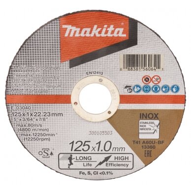 Pjovimo diskas Makita E-03040-12, 125 X 1 MM RST/ metalui 12 vnt, Pjovimo diskas Makita E-03040-12, 125 X 1 MM RST/ metalui 12 vnt,