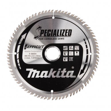 Pjovimo diskas Makita E-08894, 216X30X2,0mm, 10°, T80 Pjovimo diskas Makita E-08894, 216X30X2,0mm, 10°, T80