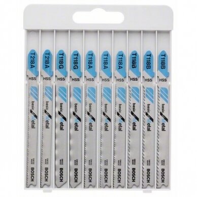 Pjūklel. kompl. Bosch ''Basic for Metal'' T218A, T118G, T118A, T118B, 10 vnt., 2607010631 Pjūklel. kompl. Bosch ''Basic for Metal'' T218A, T118G, T118A, T118B, 10 vnt., 2607010631