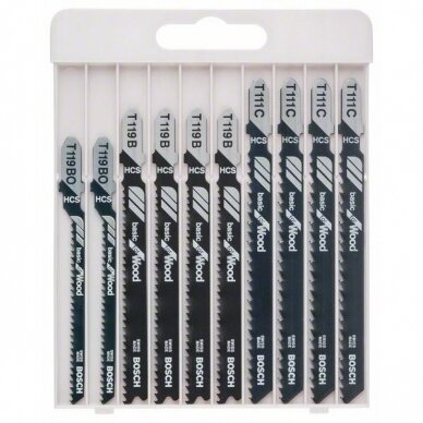 Pjūklel. kompl. Bosch ''Basic for Wood'' T119BO, T119B, T111C, 10 vnt., 2607010629 Pjūklel. kompl. Bosch ''Basic for Wood'' T119BO, T119B, T111C, 10 vnt., 2607010629