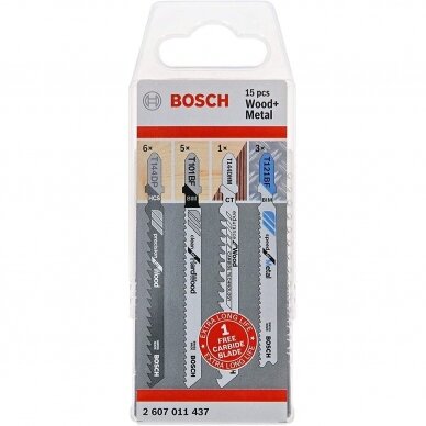 Pjūklelių komplektas Bosch Wood/Metal, 15 vnt., 2607011437 Pjūklelių komplektas Bosch Wood/Metal, 15 vnt., 2607011437