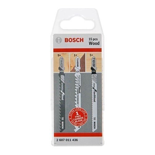 Pjūklelių komplektas Bosch Wood, 15 vnt., 2607011436 Pjūklelių komplektas Bosch Wood, 15 vnt., 2607011436