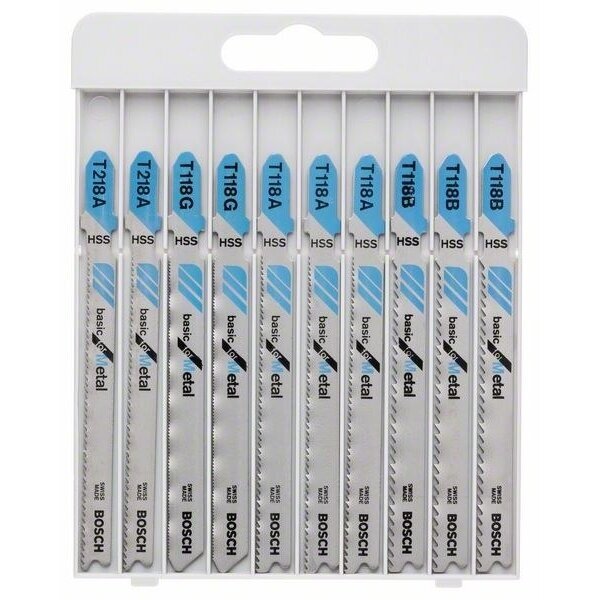 Pjūklel. kompl. Bosch ''Basic for Metal'' T218A, T118G, T118A, T118B, 10 vnt., 2607010631 Pjūklel. kompl. Bosch ''Basic for Metal'' T218A, T118G, T118A, T118B, 10 vnt., 2607010631