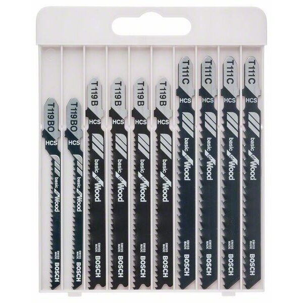Pjūklel. kompl. Bosch ''Basic for Wood'' T119BO, T119B, T111C, 10 vnt., 2607010629 Pjūklel. kompl. Bosch ''Basic for Wood'' T119BO, T119B, T111C, 10 vnt., 2607010629