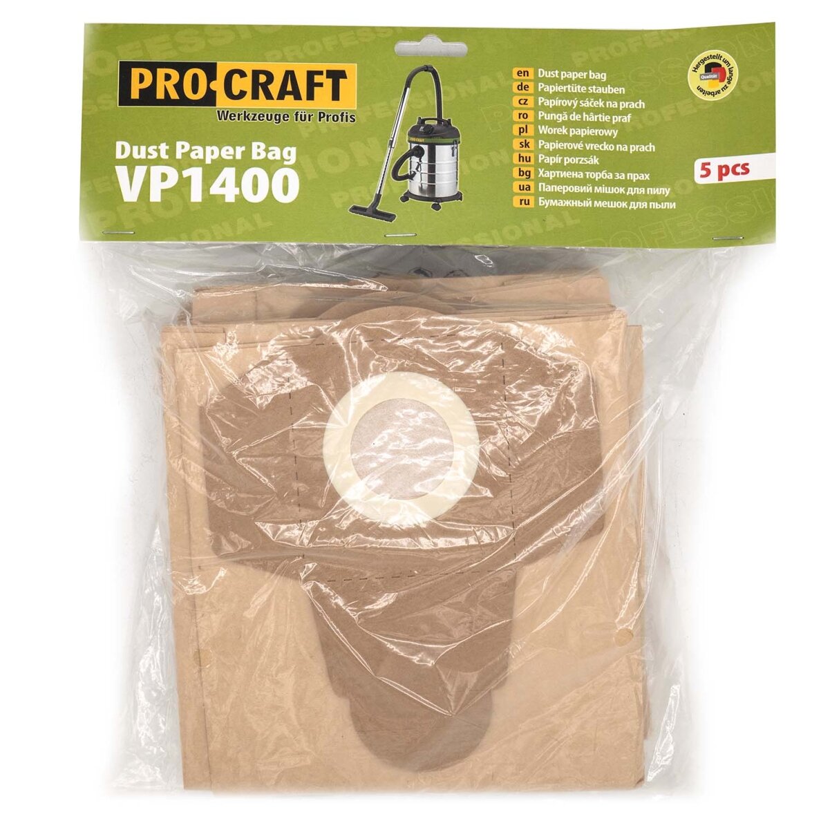 Popierinis maišelis „ProCraft VP1400” pramoniniam siurbliui Popierinis maišelis „ProCraft VP1400” pramoniniam siurbliui