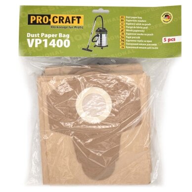 Popierinis maišelis „ProCraft VP1400” pramoniniam siurbliui Popierinis maišelis „ProCraft VP1400” pramoniniam siurbliui