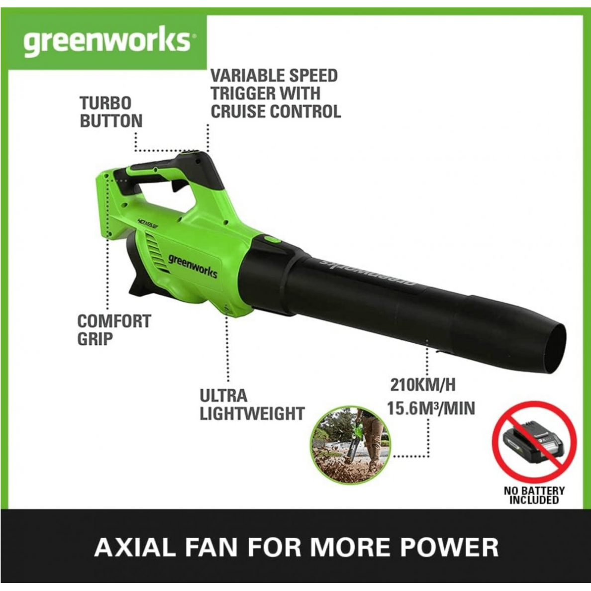 Greenworks G40AB akumuliatorinis pūstuvas ( 40V 2X2Ah akumuliatoriai ir kroviklis) 2 Greenworks G40AB akumuliatorinis pūstuvas ( 40V 2X2Ah akumuliatoriai ir kroviklis) 2
