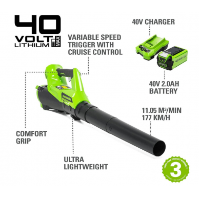 Greenworks G40ABK4 PŪSTUVAS (40V su 4Ah akumuliatoriumi ir krovikliu) 6 Greenworks G40ABK4 PŪSTUVAS (40V su 4Ah akumuliatoriumi ir krovikliu) 6