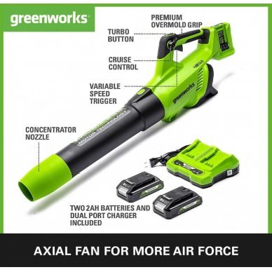 Greenworks GD24X2AB PŪSTUVAS (48V(2X24V) komplekte 2x 2 ah akumuliatoriai ir dvigubas kroviklis) 1 Greenworks GD24X2AB PŪSTUVAS (48V(2X24V) komplekte 2x 2 ah akumuliatoriai ir dvigubas kroviklis) 1