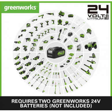 Greenworks GD24X2AB PŪSTUVAS (48V(2X24V) komplekte 2x 2 ah akumuliatoriai ir dvigubas kroviklis) 4