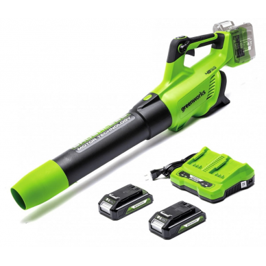 Greenworks GD24X2AB PŪSTUVAS (48V(2X24V) komplekte 2x 2 ah akumuliatoriai ir dvigubas kroviklis)
