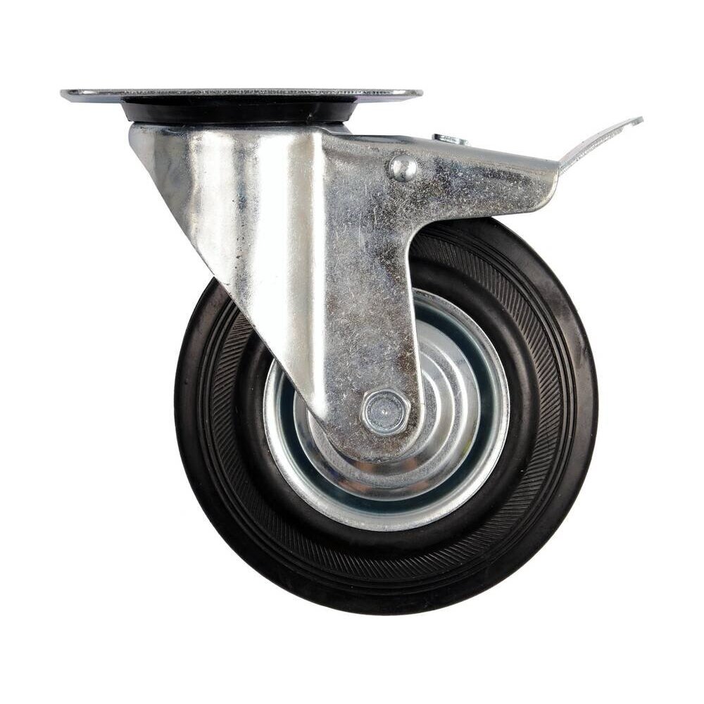 Ratukas vežimėliui d-125mm, 100kg, guminis, juodas, pasukamas su stabdžiu Vorel