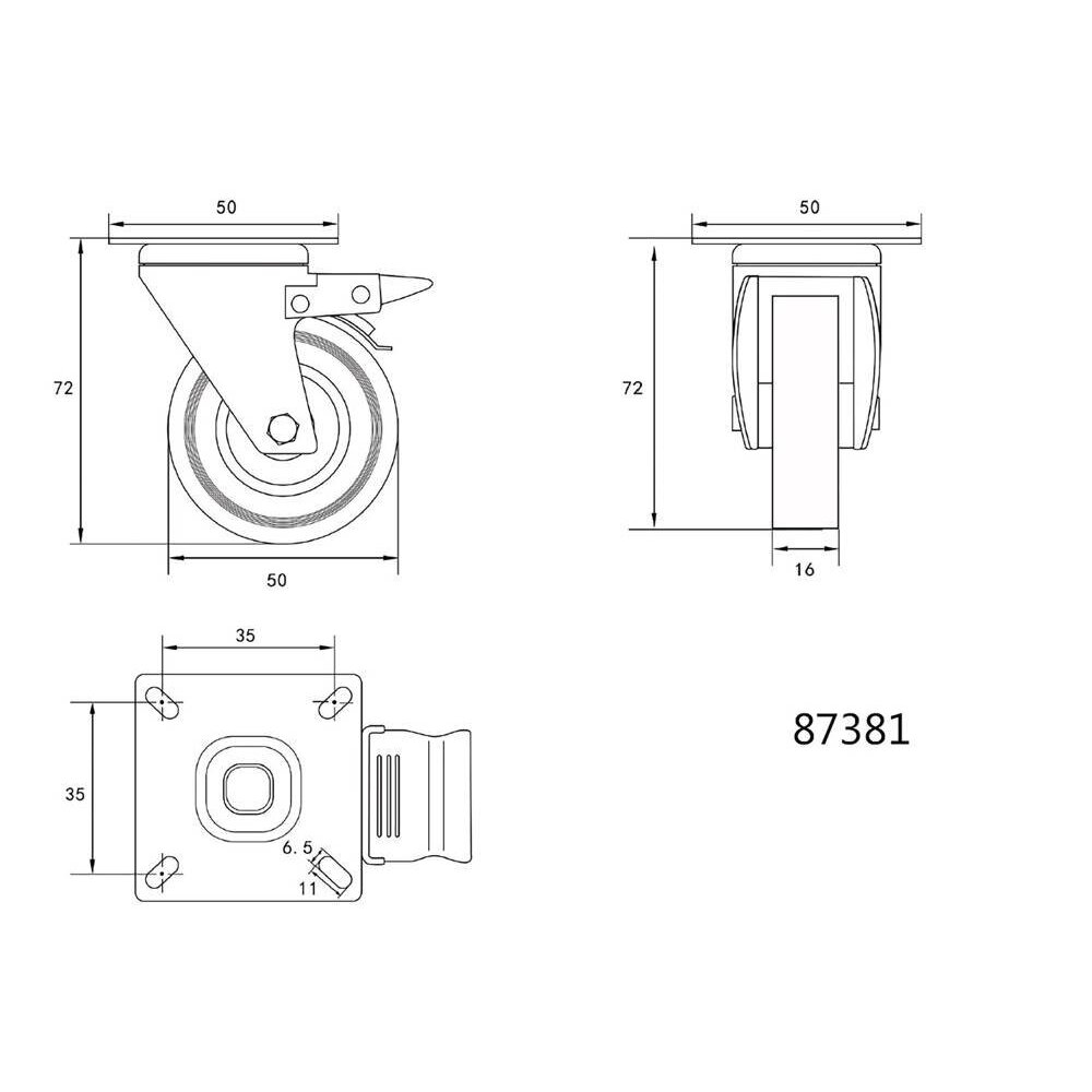 Ratukas vežimėliui d-50mm, 20kg, guminis, pilkas, pasukamas su stabdžiu Vorel 1 Ratukas vežimėliui d-50mm, 20kg, guminis, pilkas, pasukamas su stabdžiu Vorel 1