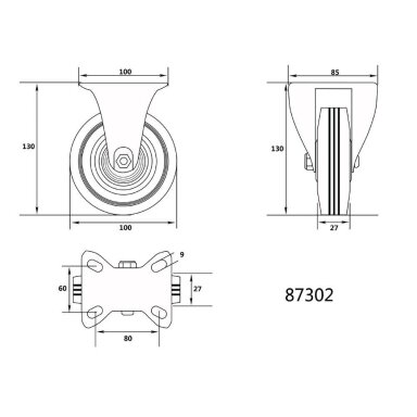 Ratukas vežimėliui d-100mm, 60kg, guminis, juodas Vorel Ratukas vežimėliui d-100mm, 60kg, guminis, juodas Vorel