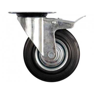 Ratukas vežimėliui d-125mm, 100kg, guminis, juodas, pasukamas su stabdžiu Vorel Ratukas vežimėliui d-125mm, 100kg, guminis, juodas, pasukamas su stabdžiu Vorel