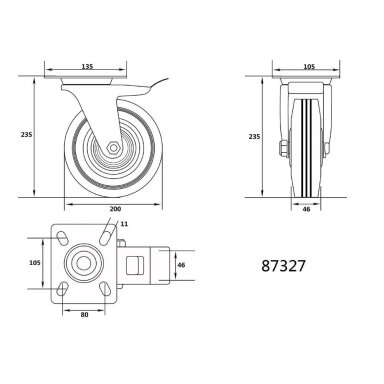 Ratukas vežimėliui d-200mm, 150kg, guminis, juodas, pasukamas su stabdžiu Vorel Ratukas vežimėliui d-200mm, 150kg, guminis, juodas, pasukamas su stabdžiu Vorel