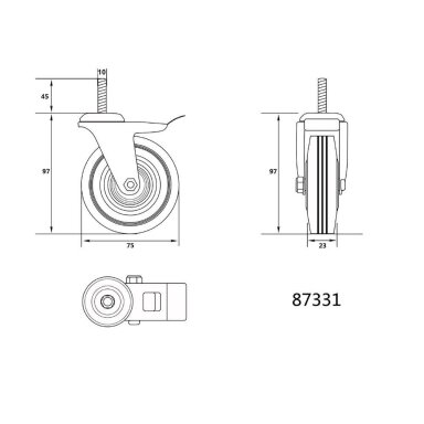 Ratukas vežimėliui d-75mm, 40kg, guminis, juodas, pasukamas su stabdžiu Vorel Ratukas vežimėliui d-75mm, 40kg, guminis, juodas, pasukamas su stabdžiu Vorel