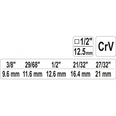 Raktas pakopinis 9,6 / 11,6 / 12,6 / 16,4 / 21 mm CrV Yato 2 Raktas pakopinis 9,6 / 11,6 / 12,6 / 16,4 / 21 mm CrV Yato 2