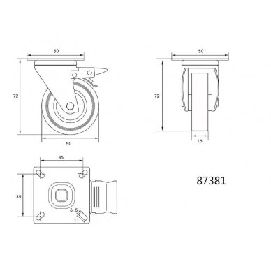 Ratukas vežimėliui d-50mm, 20kg, guminis, pilkas, pasukamas su stabdžiu Vorel 1 Ratukas vežimėliui d-50mm, 20kg, guminis, pilkas, pasukamas su stabdžiu Vorel 1