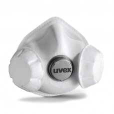 Respiratorius Uvex Silv-Air Exxcel 7333 FFP3 3D. Puodelio tipo su dideliu iškvėpimo vožtuvu, dviem papildomais įkvėpimo vožtuvais ženkliai lengvesniam kvėpavimui. Daugkartinis
