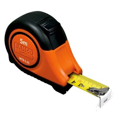 Ruletė Bahco MTB 5m x 25mm su aut. stabdžiu gumuota, magnetas Ruletė Bahco MTB 5m x 25mm su aut. stabdžiu gumuota, magnetas
