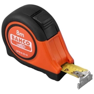 Ruletė Bahco MTB 8m x 25mm su aut. stabdžiu gumuota , magnetas Ruletė Bahco MTB 8m x 25mm su aut. stabdžiu gumuota , magnetas