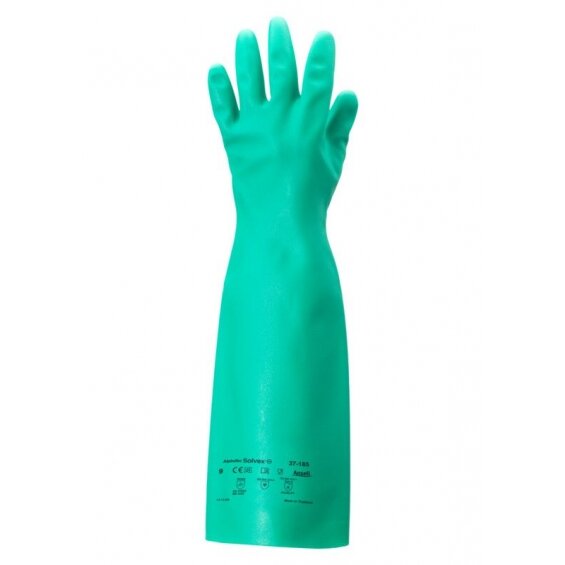 Safety chemical gloves Ansell AlphaTec® Solvex® 37-185, elbow-length, green, size 9 Safety chemical gloves Ansell AlphaTec® Solvex® 37-185, elbow-length, green, size 9
