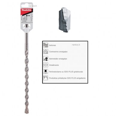 SDS-PLUS grąžtas Makita B-47690, 12x260mm SDS-PLUS grąžtas Makita B-47690, 12x260mm